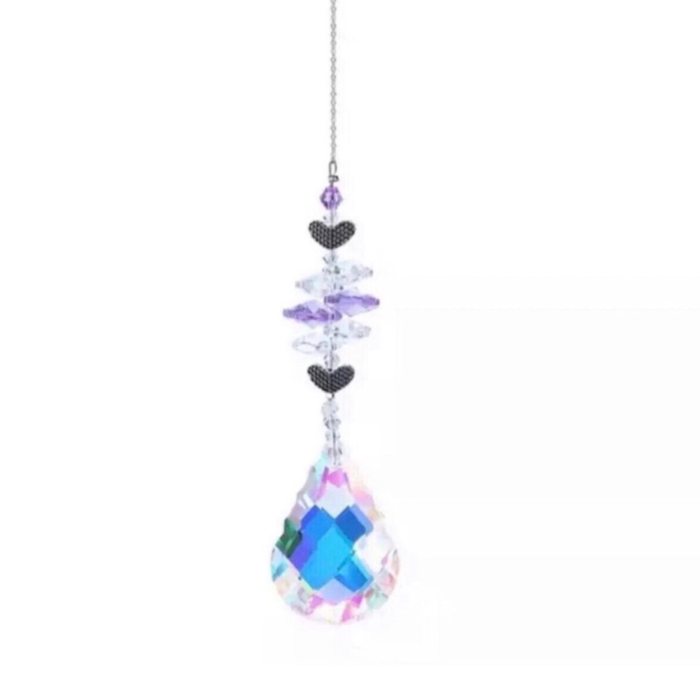 Iridescent Crystal Teardrop Suncatcher with Purple Accents